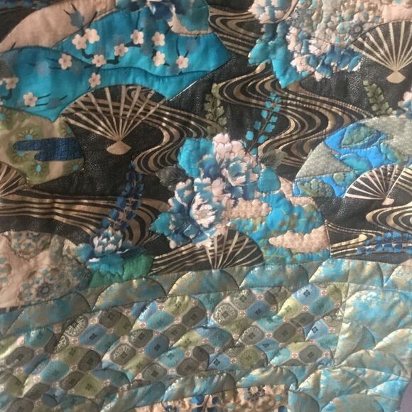 Hand Crafted Turquoise & Gold Quilt - Picture 4 of 16